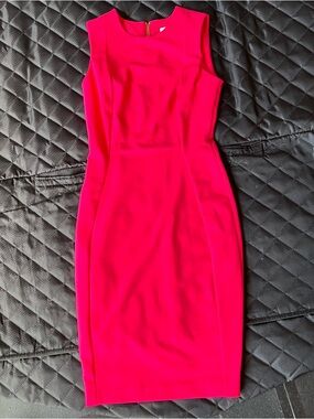 Calvin Klein Fitted Sheath Midi Dress in Hot Pink